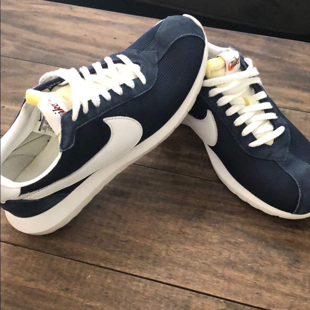Navy Nike Cortez with blue suede